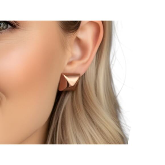 Michael Kors Studs Earrings MK Logo Signed On The Back Rose Gold-Tone Modernist - Picture 1 of 5
